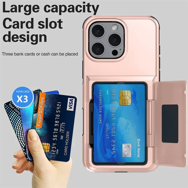 Card Wallet Phone Cases iPhone 16 15 14 Pro Max 13 12 11 Pro Shockproof Protective Cover for iPhone 16 Flip Shell with Stand