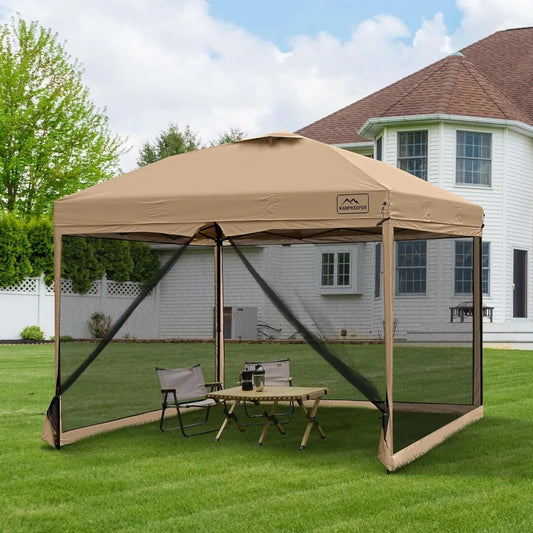 10x10 Pop Up Canopy with Mosquito Netting,Instant Outdoor Screen Tent Sun Shade for Events Patio Camping Picnic,Gazebo with 4 S