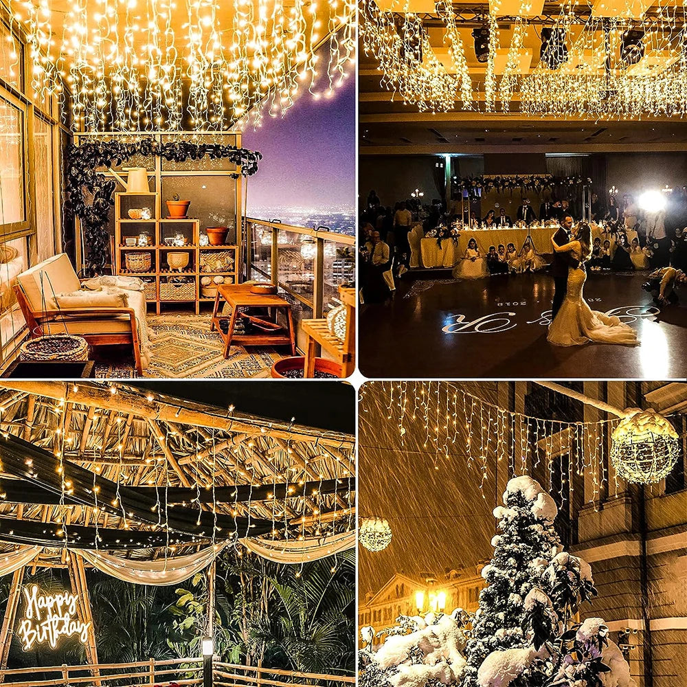 Solar Icicle Curtain Lights Outdoor Waterproof Eaves Light String  8 LIghting Modes 2025 Garden New Year Ramadan Decoration