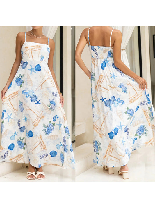 Women s Sleeveless Floral Print Maxi Dress Elegant V-Neck Boho Beach Long Dress for Wedding Guest or Vacation