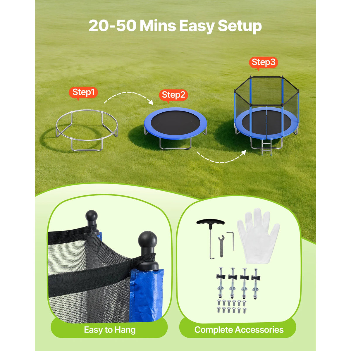 SucceBuy Outdoor Trampoline With Enclosure Net 8 To 16 Ft For Kids And Adults