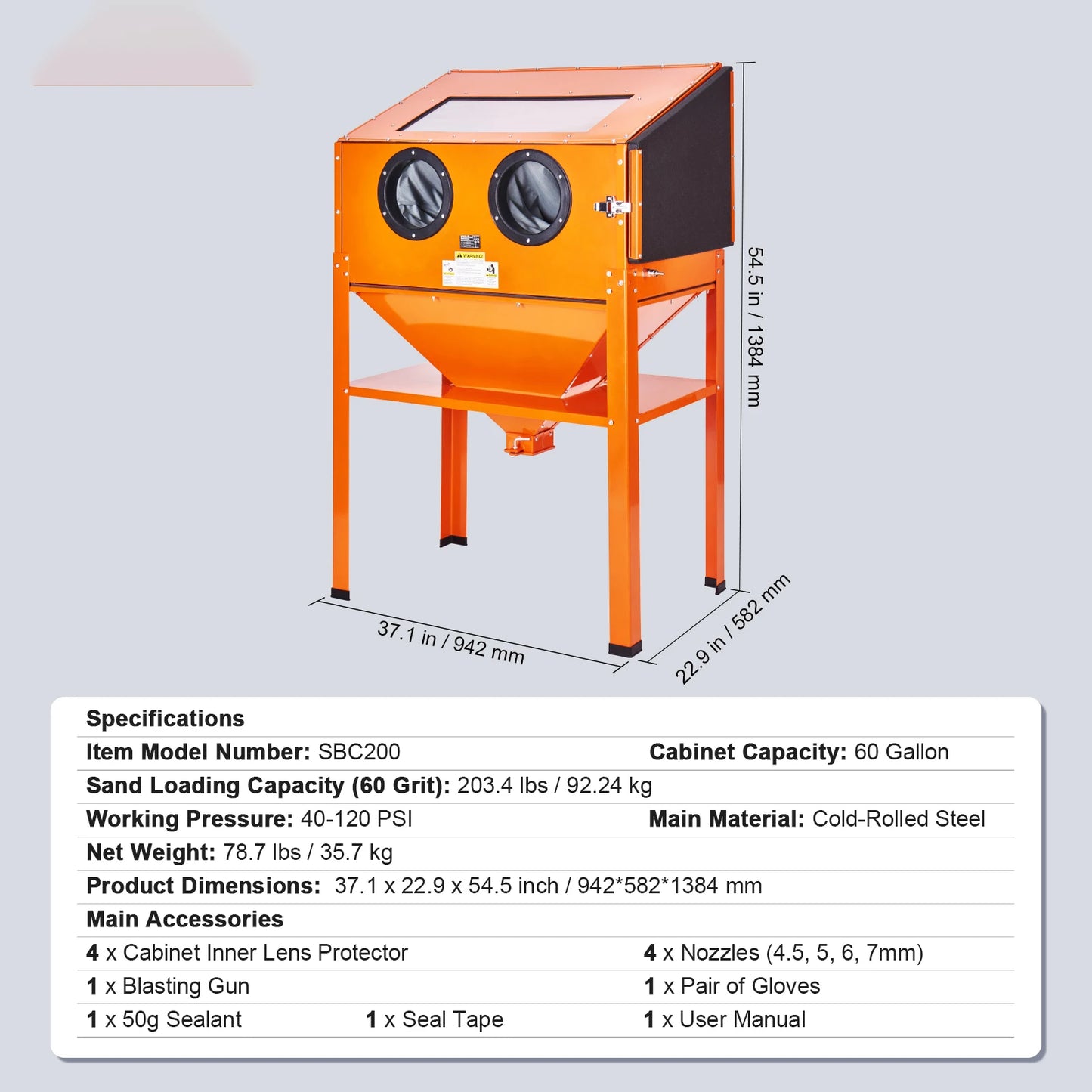 SucceBuy Sandblasting Cabinet 25/40/60 Gallon Portable Benchtop Sand Blaster with Blasting Gun Nozzles for Paint Stain Rust