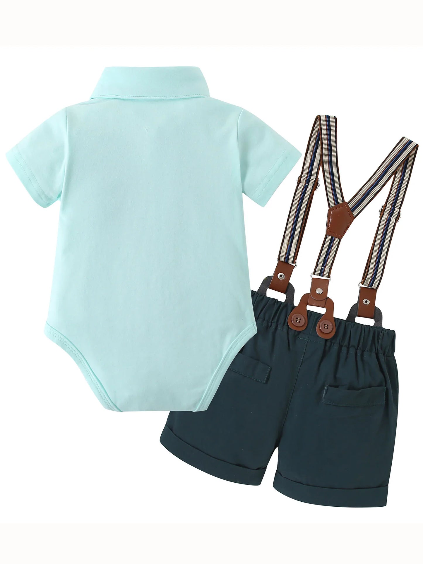 Infant Baby Boy Clothes solid color Gentleman Outfits Suits Summer Short Sleeve Bowtie Bodysuit Shirts + Suspender Shorts