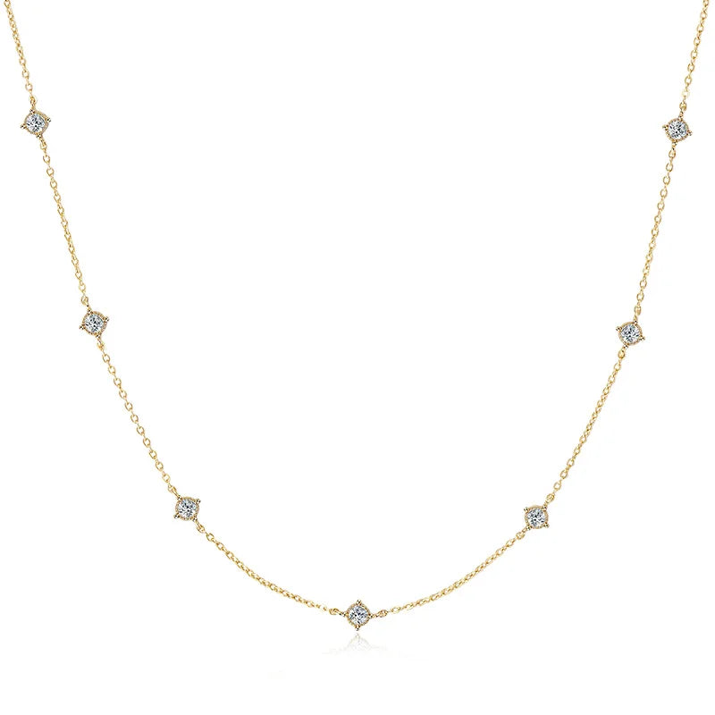 OXTAO D VVS1 3mm Moissanite Diamond Necklaces Female S925 Silver Clavicle Chain Luxury Necklace Jewelry Gift GRA Certified