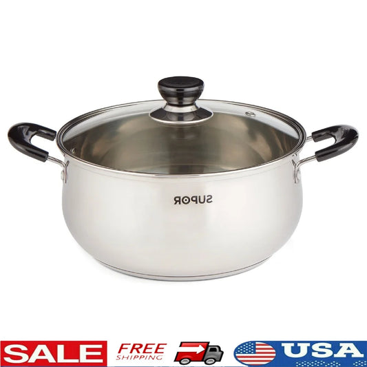 4.3QT Stainless Steel Saucepot with Glass Lid Induction Compatible Durable Construction Insulated Handles Easy Cleaning Ideal