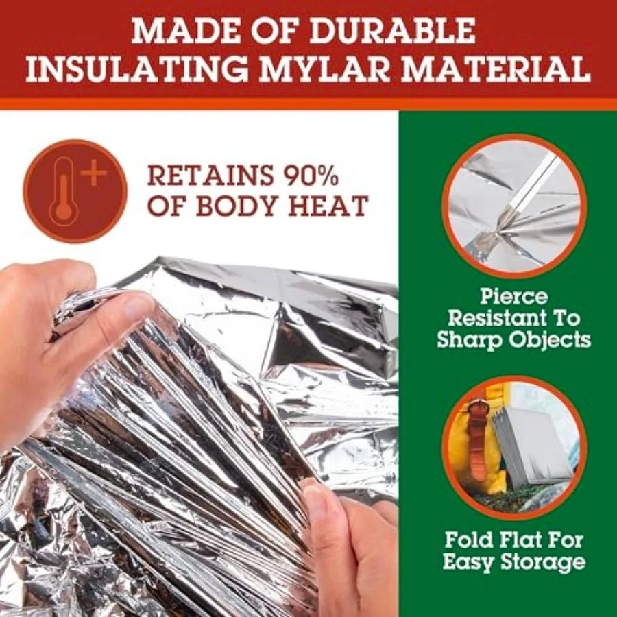 Emergency Mylar Thermal Blankets 4 Pack Survival Kit Camping Blanket-Hiking Outdoors, Marathon Runs or First Aid Set-Bug Out Ba