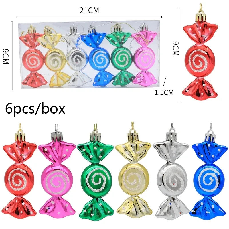 6pcs/box Candy Crutch Icicle Christmas Tree DIY Ornaments New Year Xmas Gifts Christmas Ball Decoration for Home Navidad