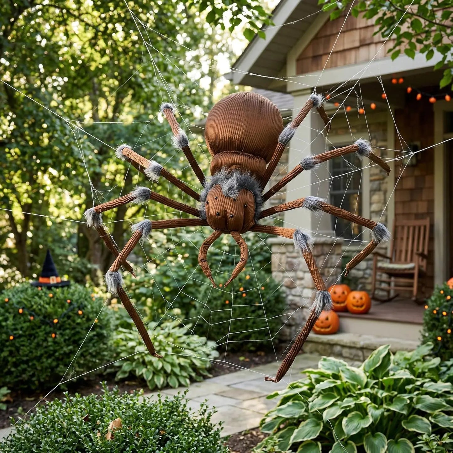 45” Scary Large Spider Halloween Outdoor Decorations Brown Giant Spider Halloween Decor Outside, Indoor Party Supplies, Yard Lawn Garden Haunted House Prop