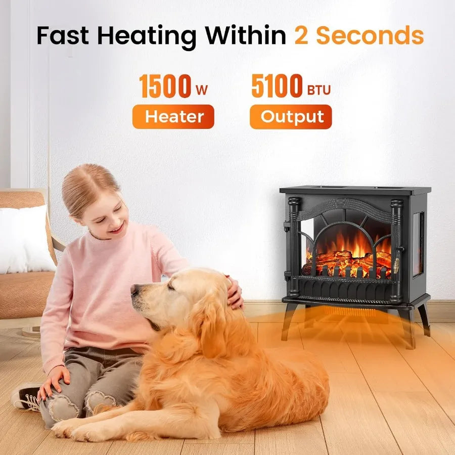 Electric Fireplace Heater 20'' Infrared Fireplace Heater with 1000/1500W Heating Power 3D Realistic Flames Effect for Living Ro