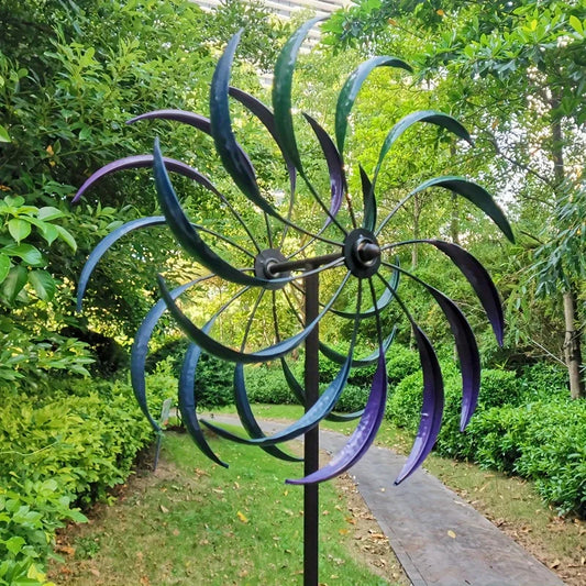 Large Metal Wind Spinner with 360° Rotating Dual-Blade Windmill - Colorful Kinetic Garden Sculpture, Outdoor Yard Decor Suitable for Garden,, Lawn - Battery-Free Wind- Metal Spinner