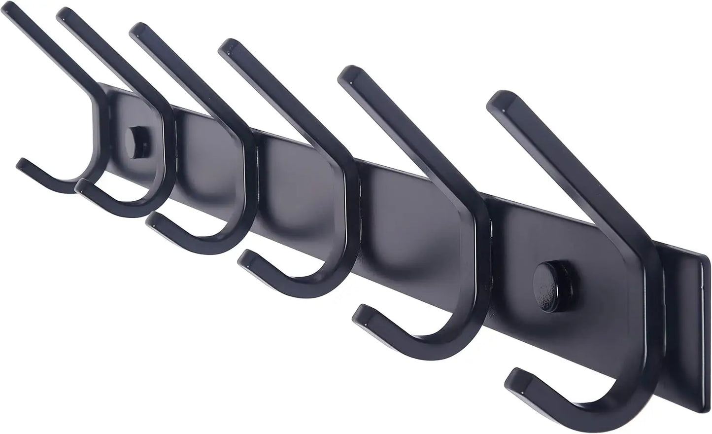 Wall Mounted Coat Rack with 6 Double Hooks Heavy Duty Metal Rail for Purse Clothes Jacket Entryway Black