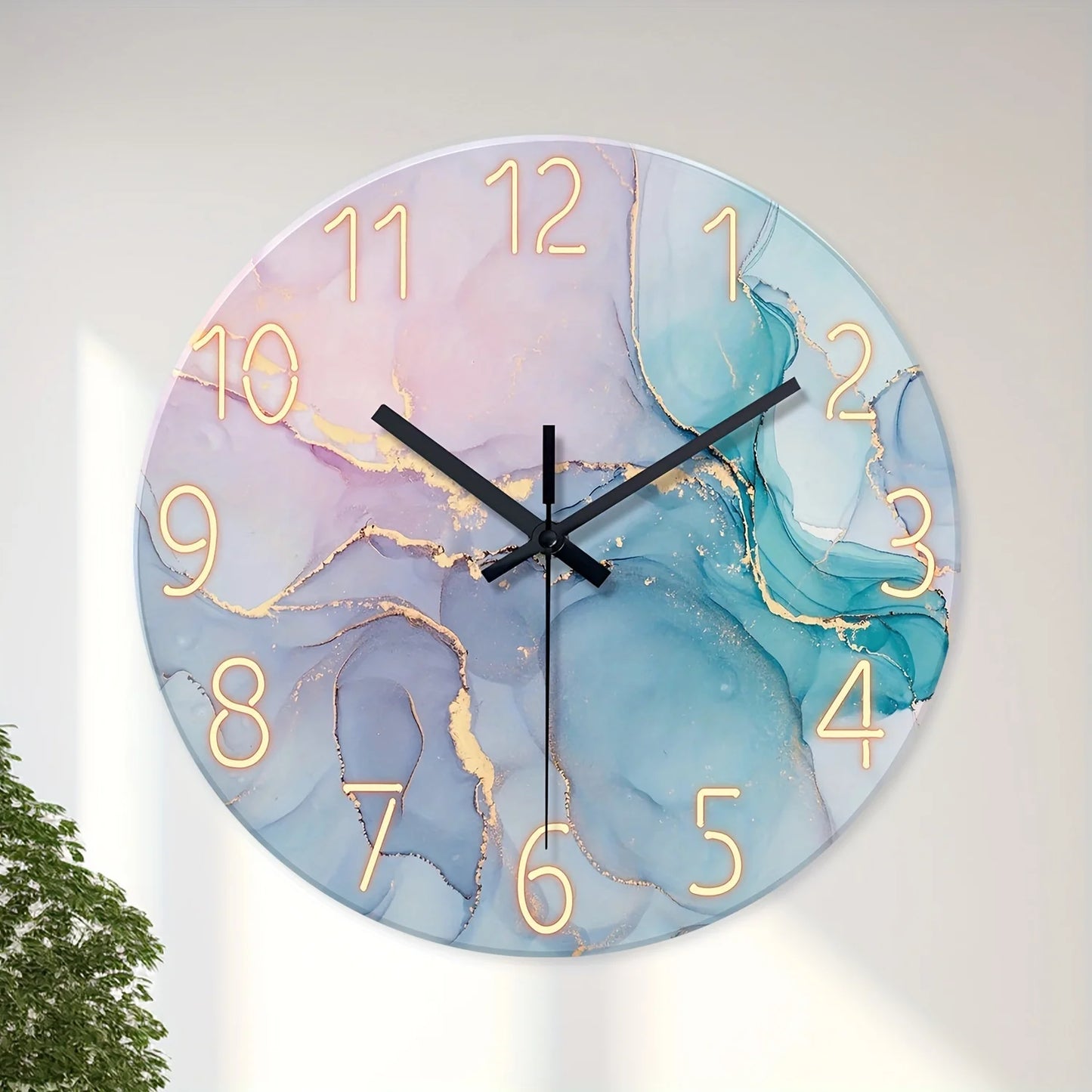 A Minimalist Modern High-End Watercolor Marble Texture Wall Clock with Silent Movement, Featuring 4MM Thick Tempered Glass, Suit