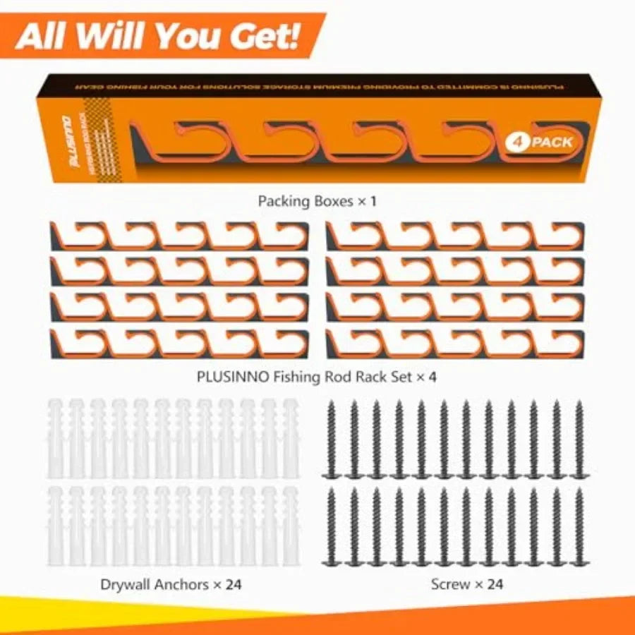 H5 Horizontal Fishing Rod Holders for Garage Use, Aviation Aluminum, Black, Wall/Ceiling Mounted, Holds 5/10/20 Rods or Combos,