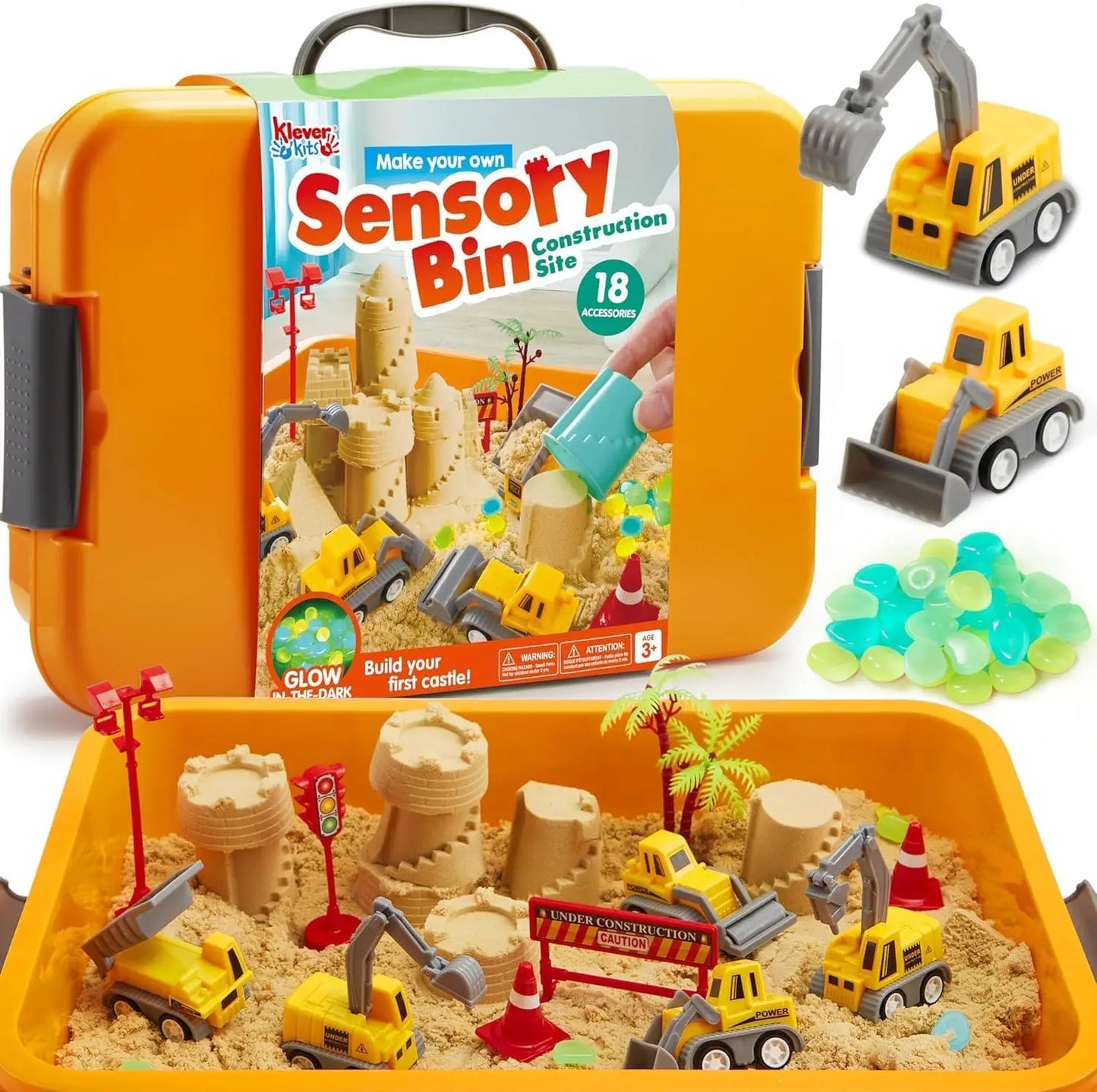 JOYFY Construction Sensory Bin Sandbox with Lid Castle Building kit Preschool Learning Activities for Boys Girls Age 3+ Gifts