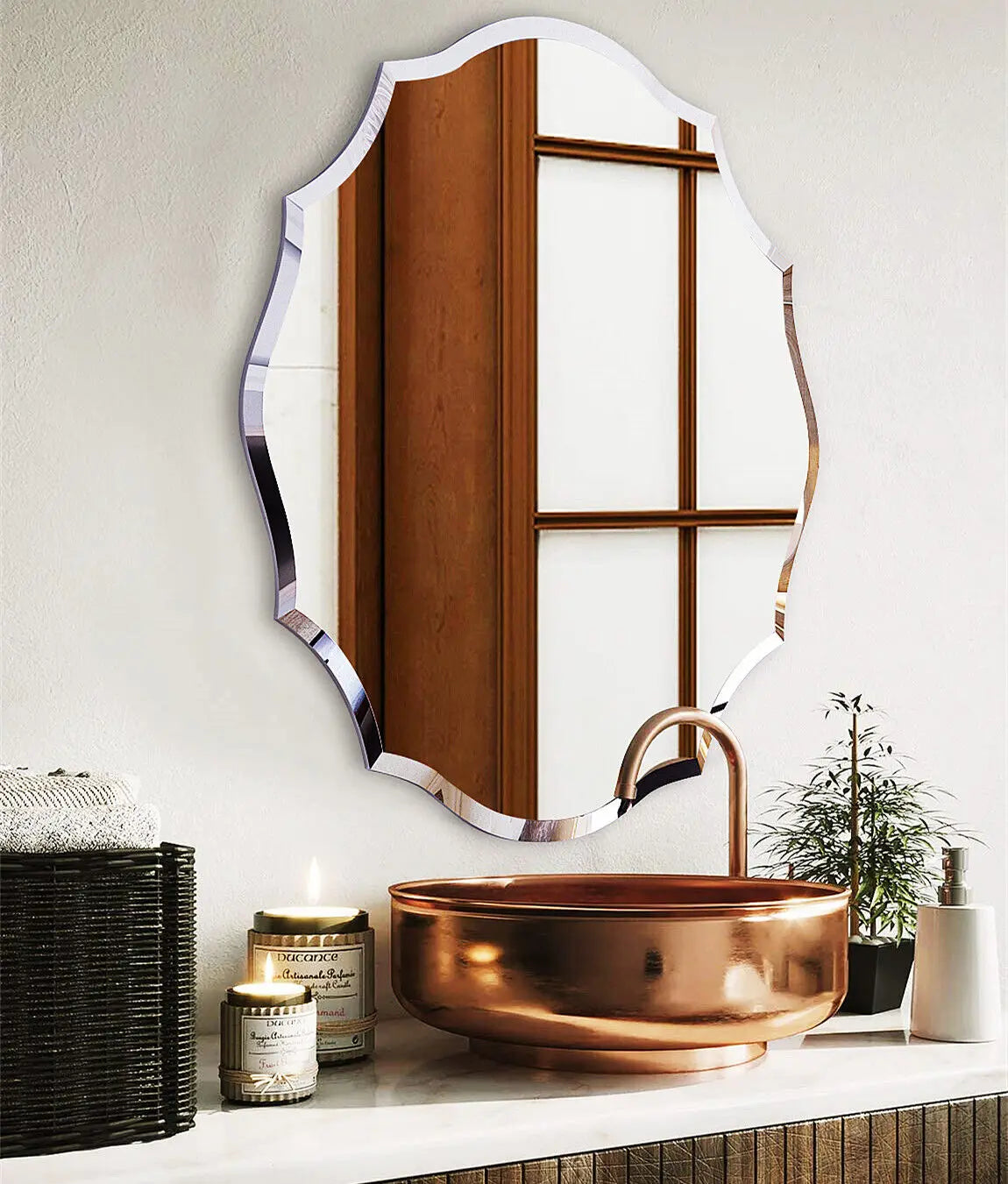 LUVODI Frameless Wall Mirror with Beveled Edge for Living Room Decor