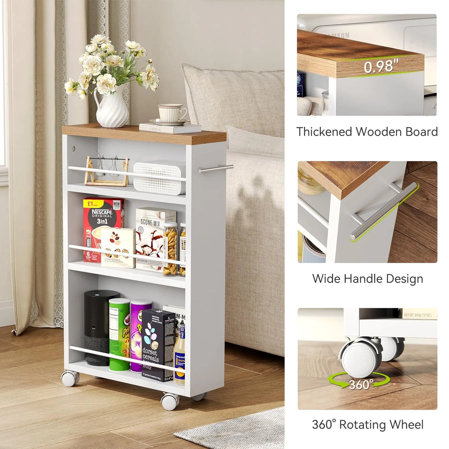 Tribesigns Slim Storage Cart with Handle, 4-Tier Rolling Narrow Kitchen Cart on Wheels for Small Place, Bathroom, Laundry