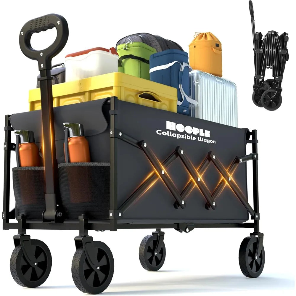 Foldable Heavy Duty Utility Wagon 220 lbs All Terrain Wheels Telescoping Handle Cup Holders Beach Garden Grocery