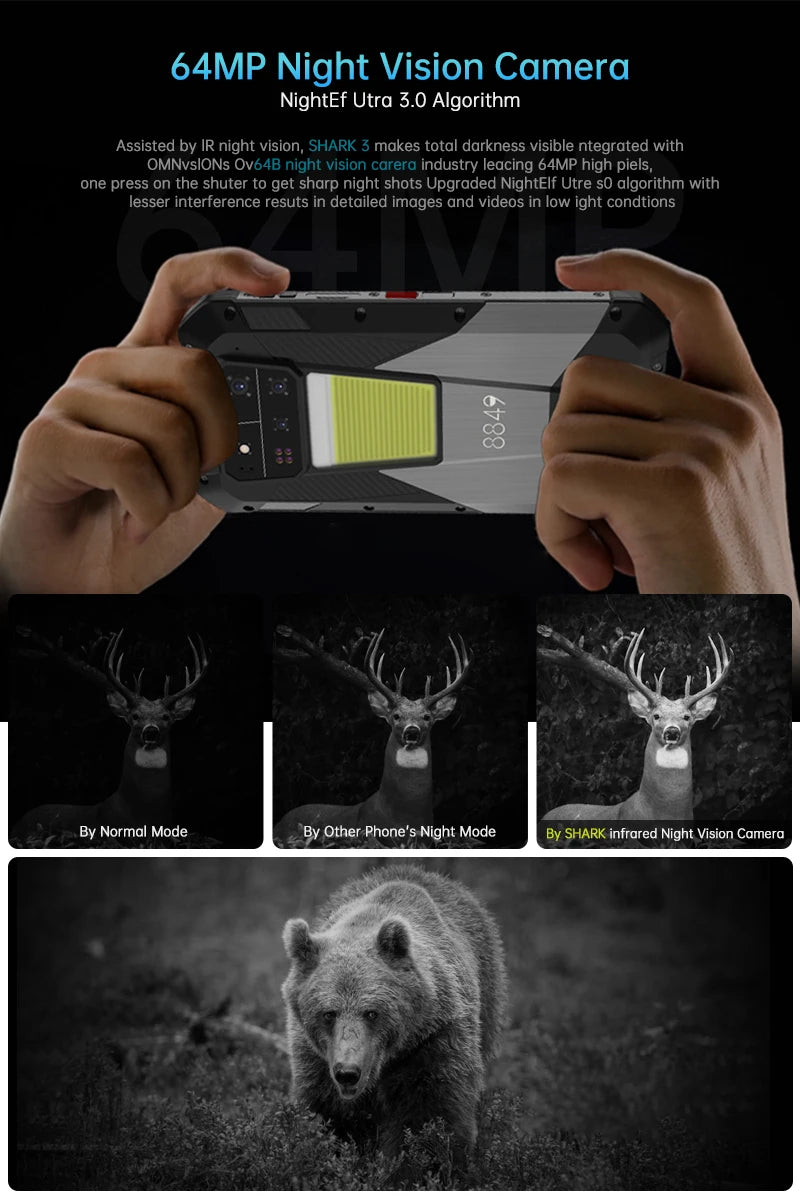 8849 SHARK 3 Unihertz Rugged Smartphone Dimensity 8300 Android 14 32GB 512GB  3K AMOLED Screen 11600mAh Night Camera 5G Phone