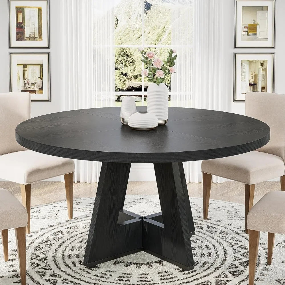 Round Dining Table Wood Kitchen Table for Dining Room, 47 in Dinning Room Tables for 4 Man, Farmhouse Dinner Table with Wooden