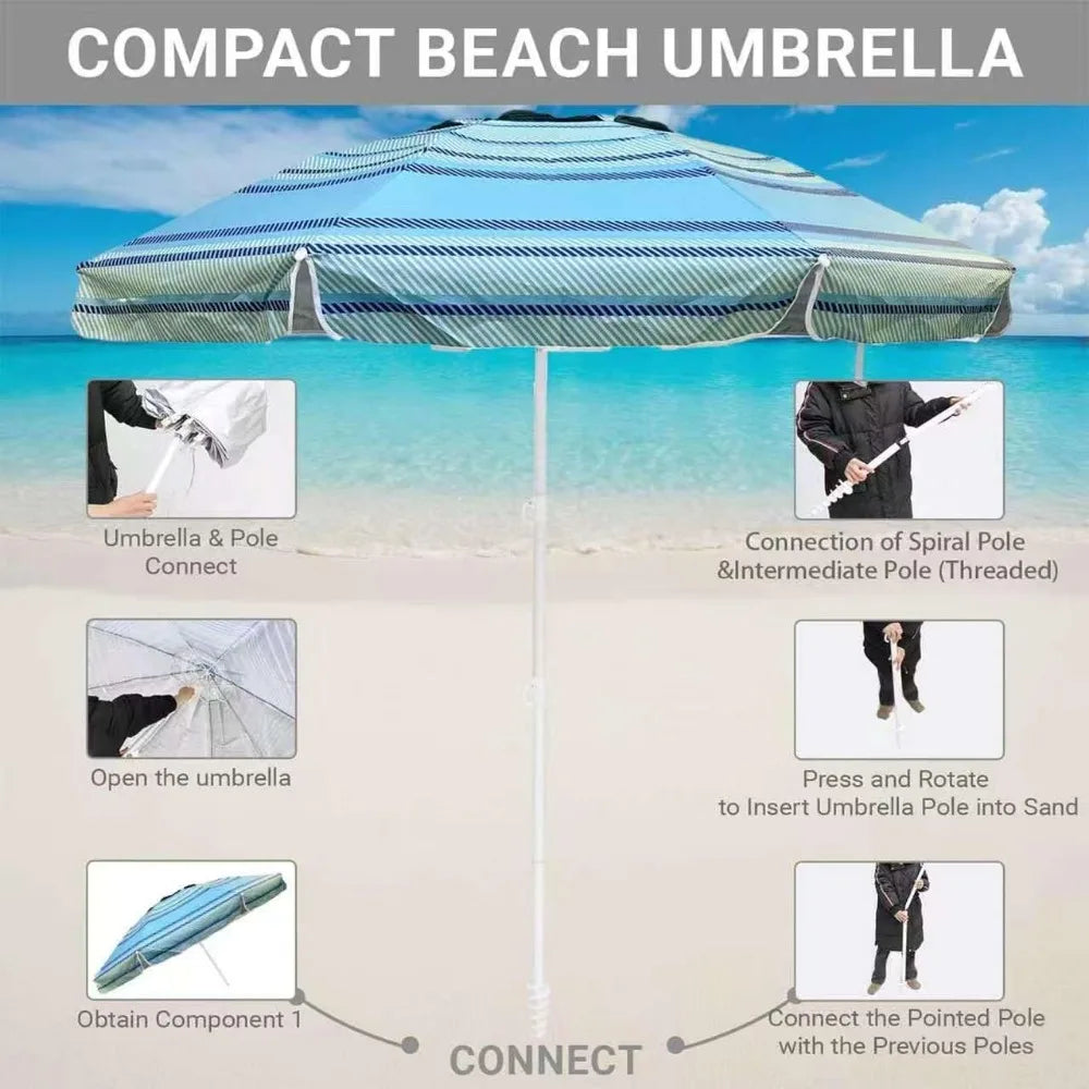 6ft Wind Resistant UV50 Beach Umbrella with Sand Anchor Carry Bag Portable Sun Shade for Outdoor Patio Pool Garden