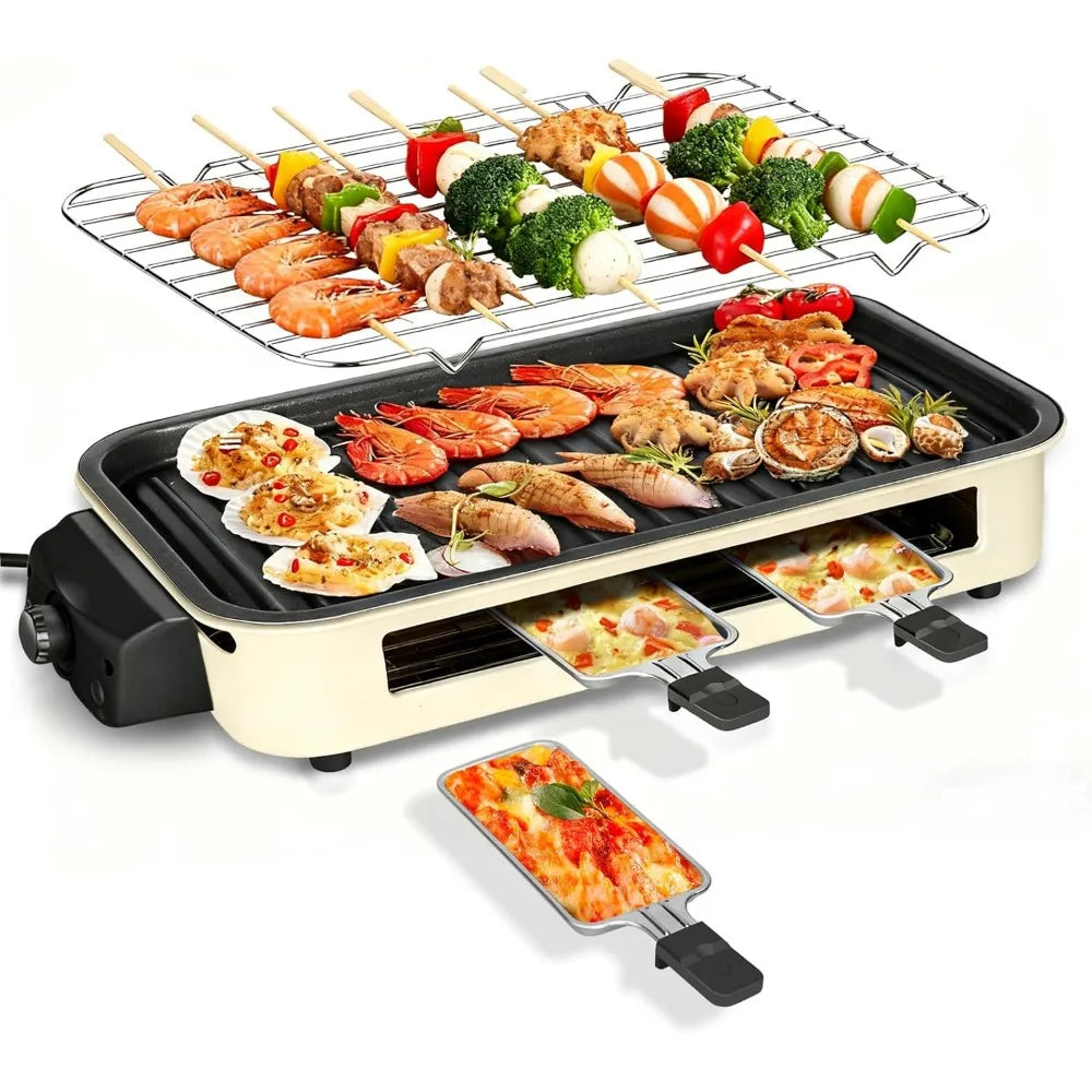 1500W Smokeless Indoor Grill 2-in-1 Nonstick Removable Plate Temp Control Portable BBQ +3 Cheese Pans