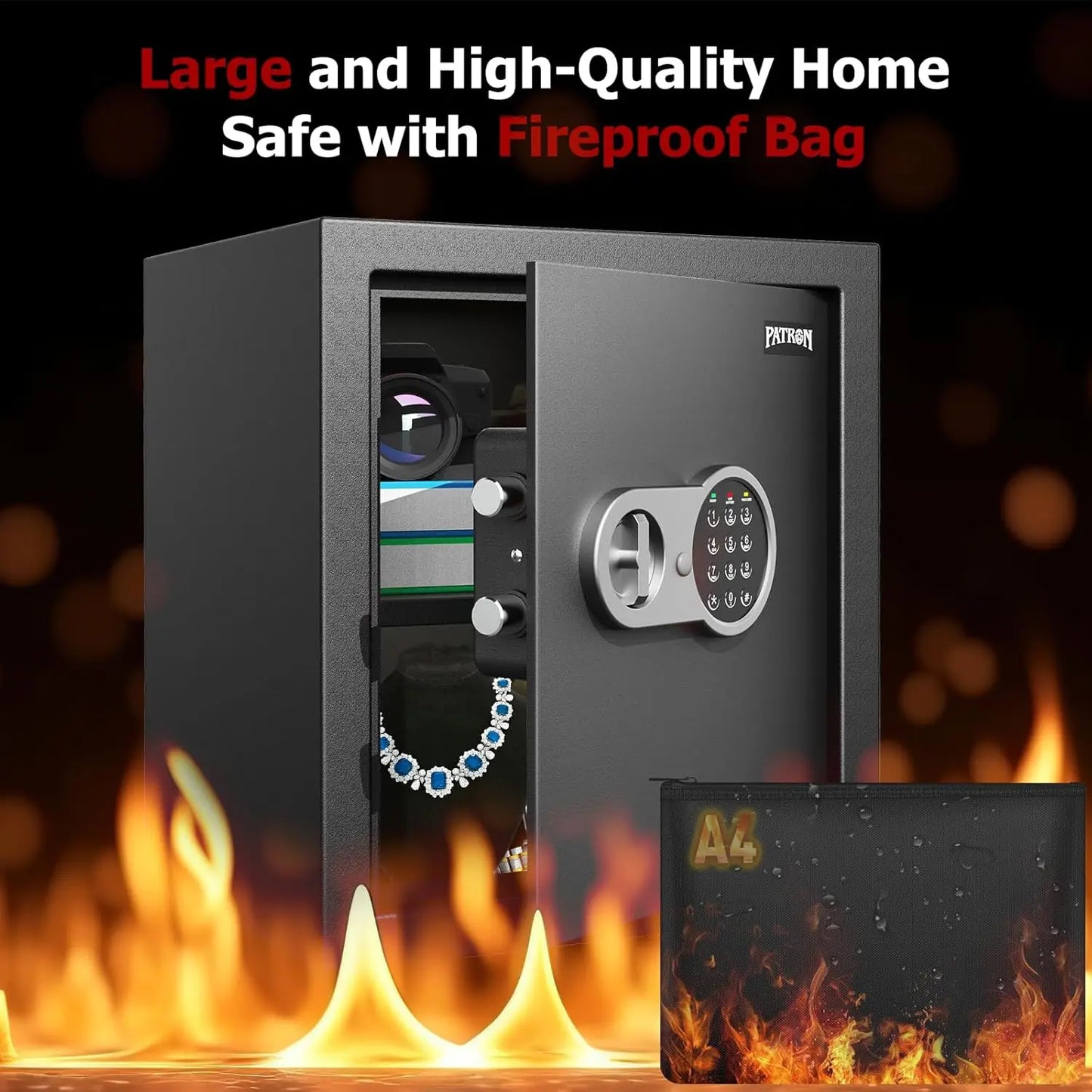 [ 2.3 Cu.ft. ]PATRON Fireproof Safe for Home,Digital Security Home Cabinet Safes for Money Cash Documents,Safe Box with Electron
