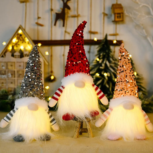 30cm Sequin Christmas Doll Elf Gnome Dolls with Led Light Christmas Party Decorations for Home Xmas Navidad New Year 2025 Gifts