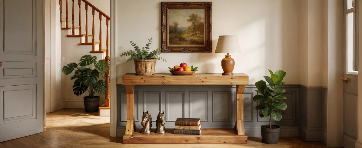 120cm Farmhouse Console Table With Shelf Solid Fir Wood Entryway Sofa Table