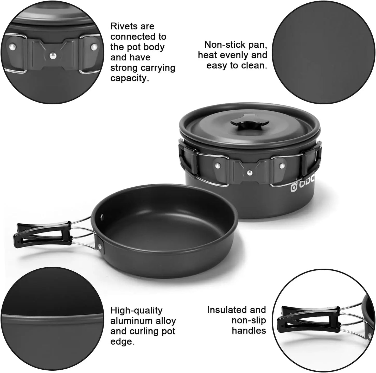 15pcs Non-Stick Camping Cookware Set, Lightweight Pot Pan Kettle with Stainless Steel Cutlery for Outdoor Cooking