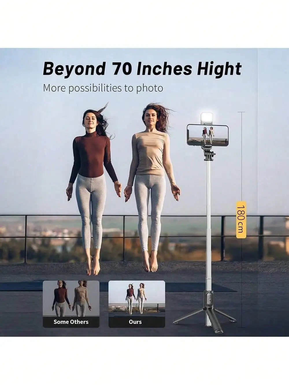 70'' Extendable Selfie Stick Tripod With Wireless Remote & Light – Portable Phone Stand For Smartphones And Cell Phones