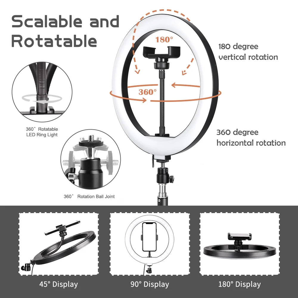 SH 10inch Ring Lamp Photography LED Ring Light Selfie Ring Lighting with Tripod Stand for Smartphone Youtube Makeup Video Studio