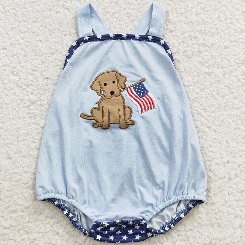 Hot Sale Baby Girls Rompers 4th of July Dog Pink Rompers Boutique Kids Sibling Clothes Baby Rompers Toddler Girls Bubbles Boys Bodysuits