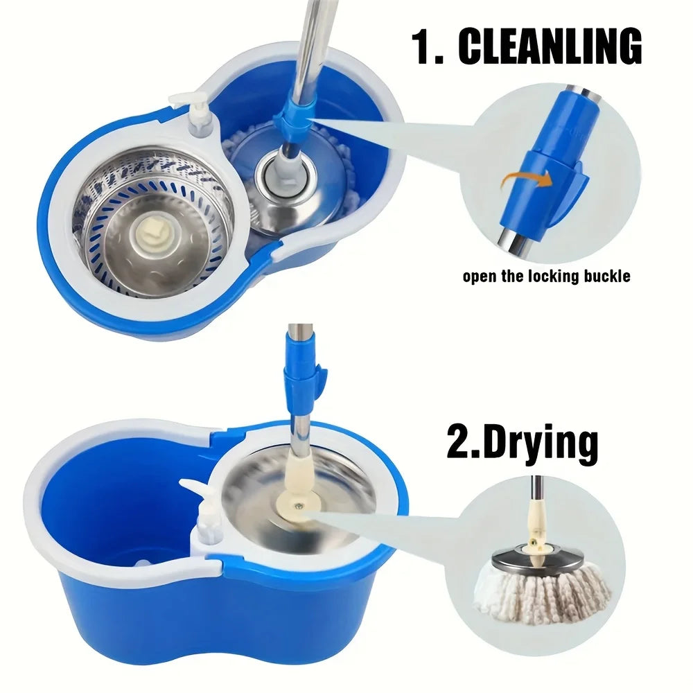 Mop And Bucket with Wringer Kit, 360 Degree Swivel Mop And Bucket with 3 Replacement Heads, Floor Mop Bucket for Hardwood