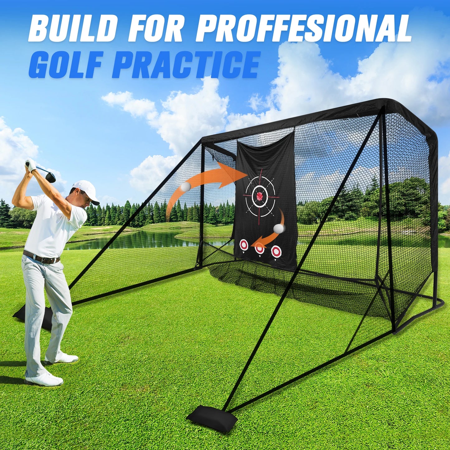 Golf Practice Net 10x7FT Heavy-Duty Golf Cage Net Gifts for Men Dad Him for Outdoor Indoor Backyard Driving Chipping