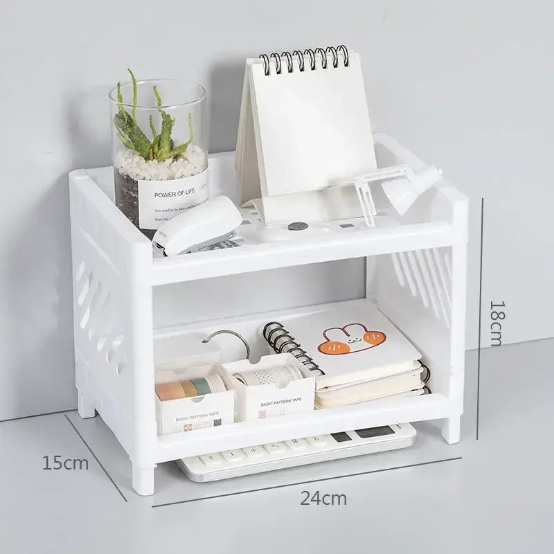 Modern Double-Deck Desk Storage Rack – Open Frame Office Organizer for Stationery, Notebooks & Daily Sundries