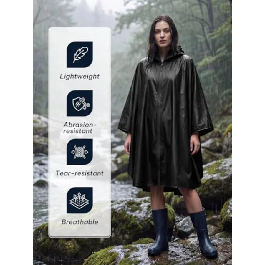 SaphiRose Lightweight Waterproof Rain Poncho for Adults with Hood Portable Rainwear for Outdoor