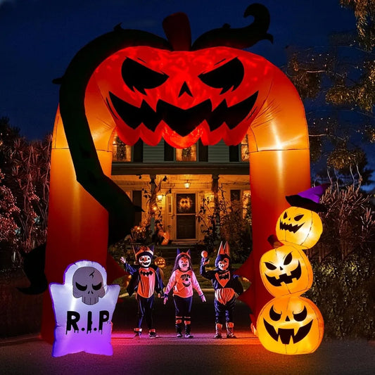 11FT Halloween Inflatable Pumpkin Archway Decor, Pumpkin Inflatable Yard Decoration with LED Lights, Blow Up Inflatables Archwa