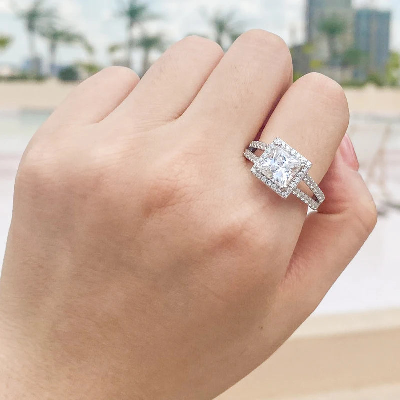 OXTAO Luxury Women Ring Real 925 Sterling Silver Zircon Engagement Ring Wedding Band Jewelry For Bridal Valentine's Day Gift