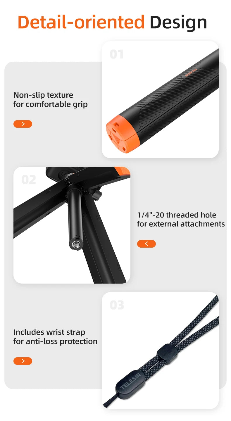 TELESIN 4 in 1 Selfie Stick Floating Hand Grip Tripod Waterproof Extendable Selfie Monopod for GoPro DJI OSMO Action Insta360