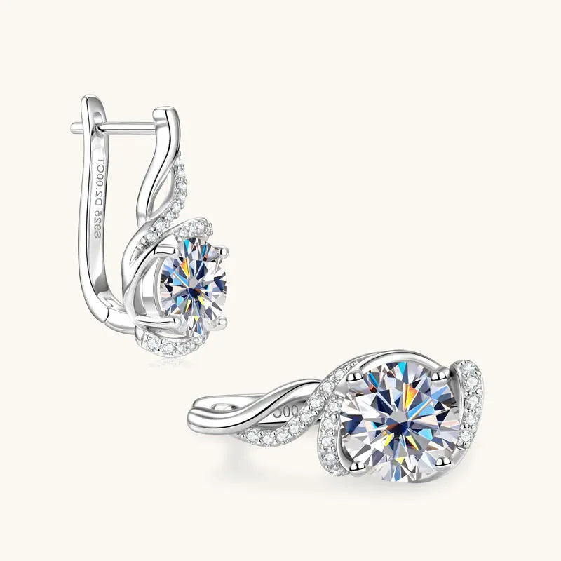 OXTAO U-shaped Design Moissanite Hoop Earrings for Women 100%925 Sterling Silver 2ct D VVS1 Diamond Earring Wedding Fine Jewelry