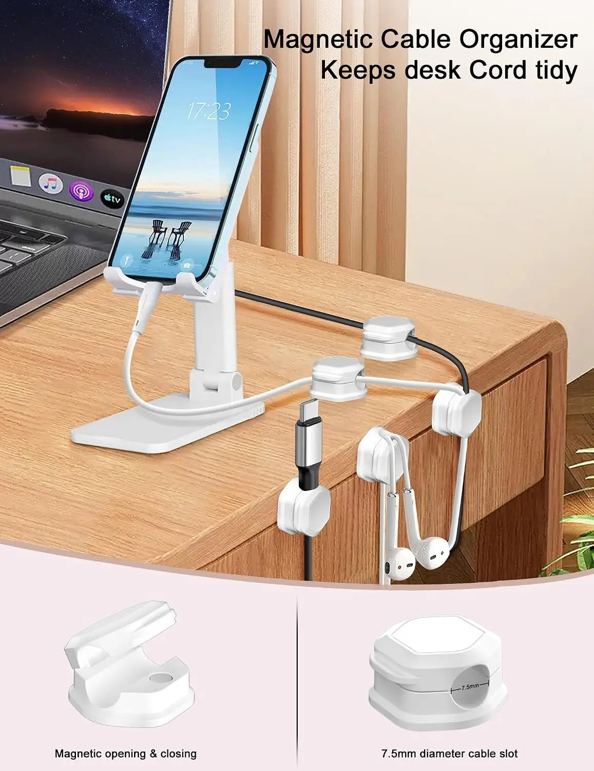 12 Pack Magnetic Cable Clips for Desk Cord Management, Adhesive Wire Holder for Phone Charger, Computer, Home, Office