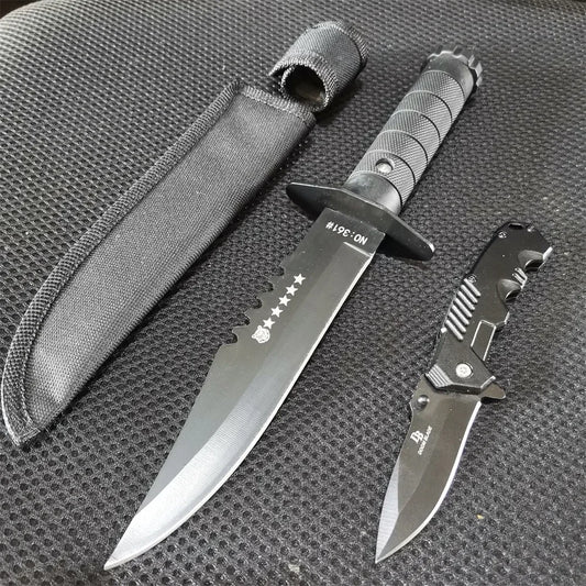 8Cr13MoV Dual Knife Set: Fixed and Folding Knives for Camping & EDC