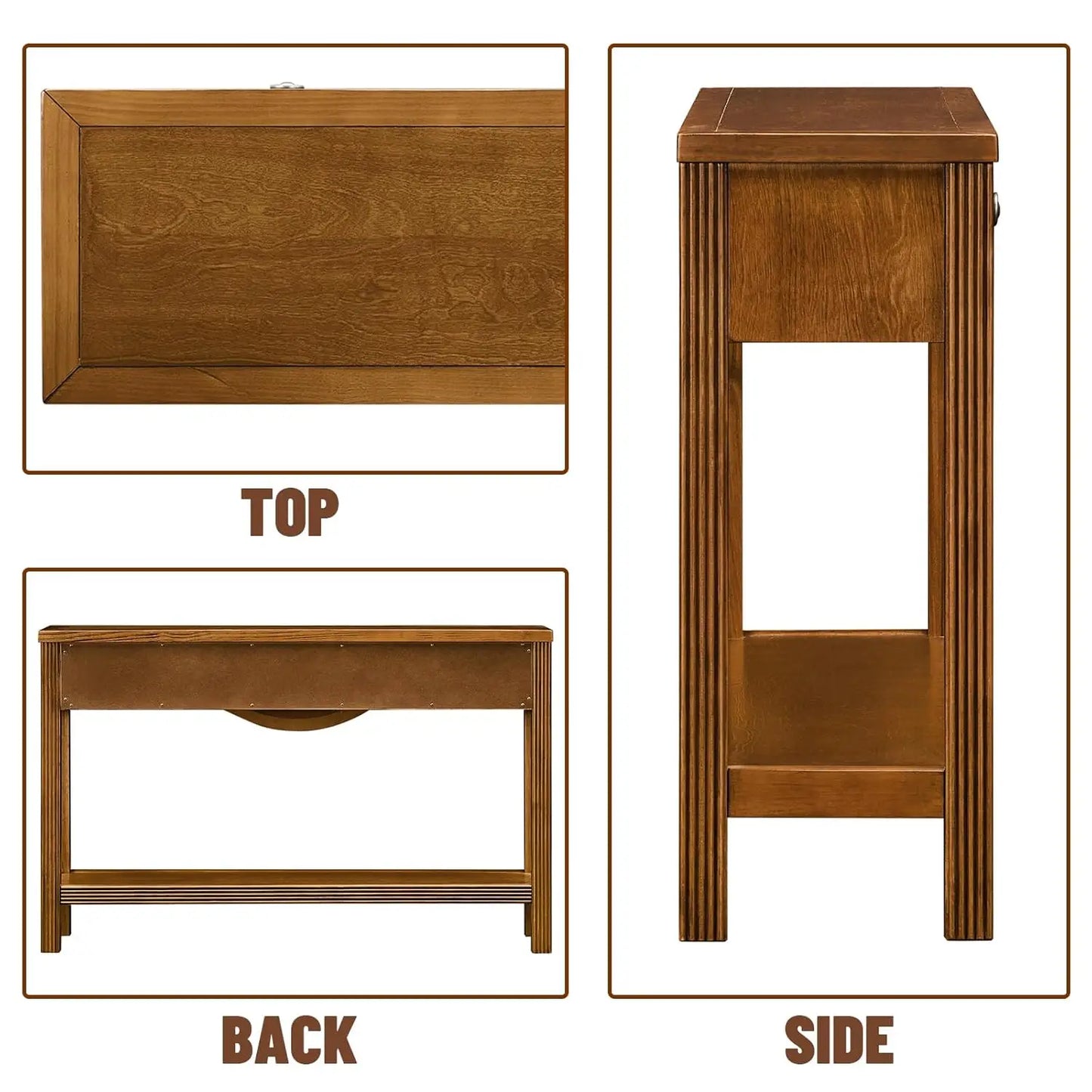 52" Fluted Solid Wood Veneer Console Table with 3 Drawers, Retro Entryway Sofa Table with Scalloped Edge & Solid, Customized