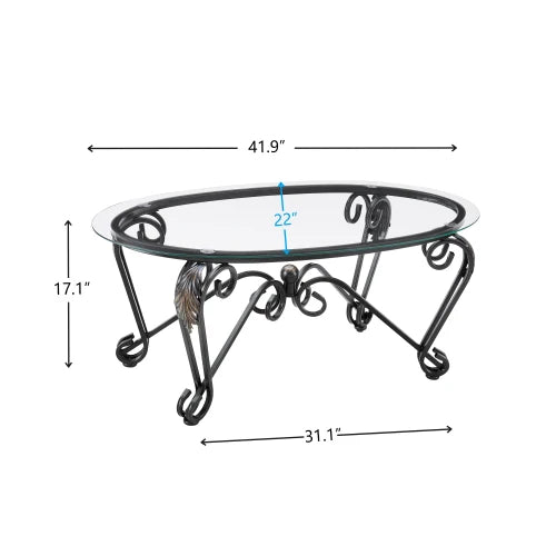 Tempered Glass Coffee Table Set Of 3 With Round Side Tables Rustic Black