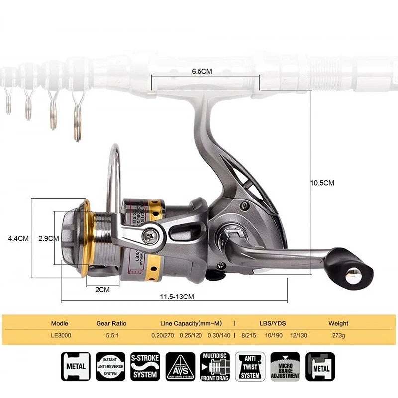 2.4m Carbon Fiber Fishing Rod And Reel Combo Ultralight Lasting Travel Telescopic Fishing Pole Spinning Reel Kit, 100-meter Line