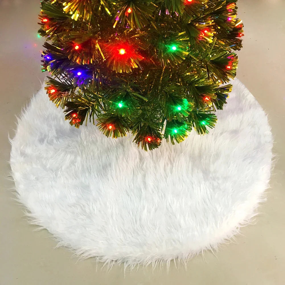 Christmas Tree Skirt Round Faux Fur Christmas Tree Skirt Fluffy Xmas Tree Skirt Decorations for Merry Christmas Party