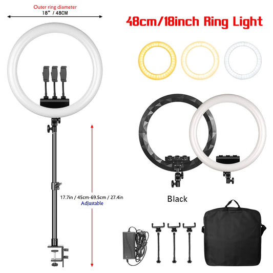 18 Inch UltraThin Ring Light LED Selfie Video Lamp With Tripod Stand Phone Clip For YouTube Live Light Photo Photography Studio