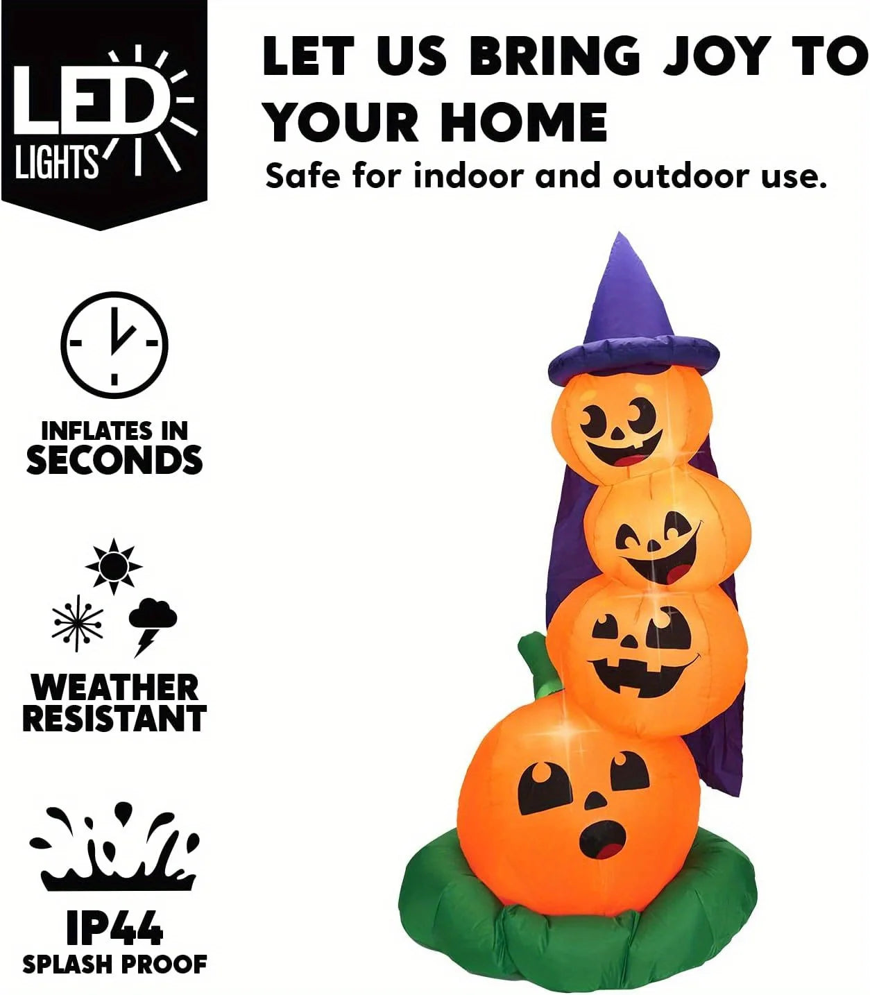 6 FT Halloween Inflatables Outdoor Decorations Blow Up Yard Decorations Inflatable Pumpkins with Witch Hat with Build-in LEDs, Stacked Pumpkins Blow Ups for Yard Halloween Decor Photobooth Props