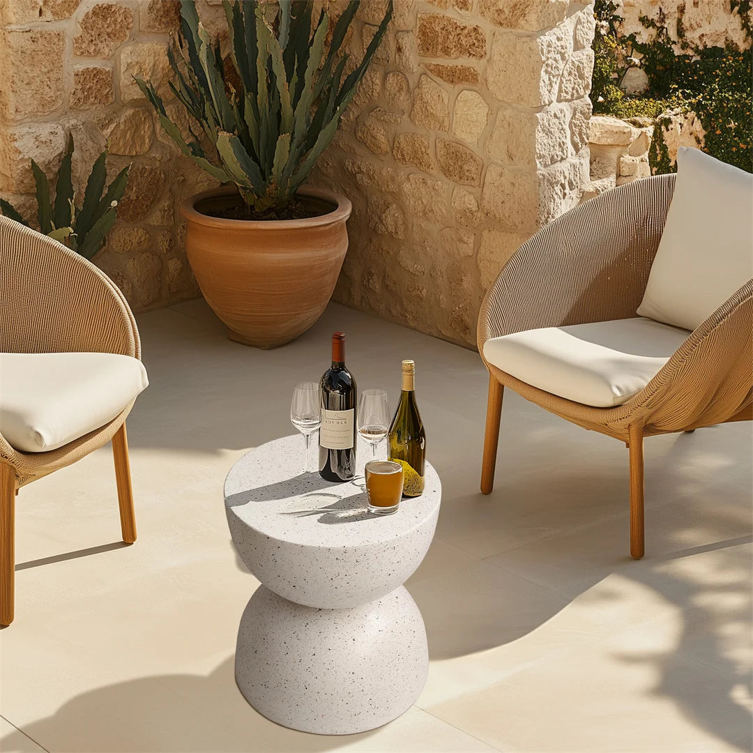 Modern Lightweight Concrete Outdoor Side Table for Patio or Living Room