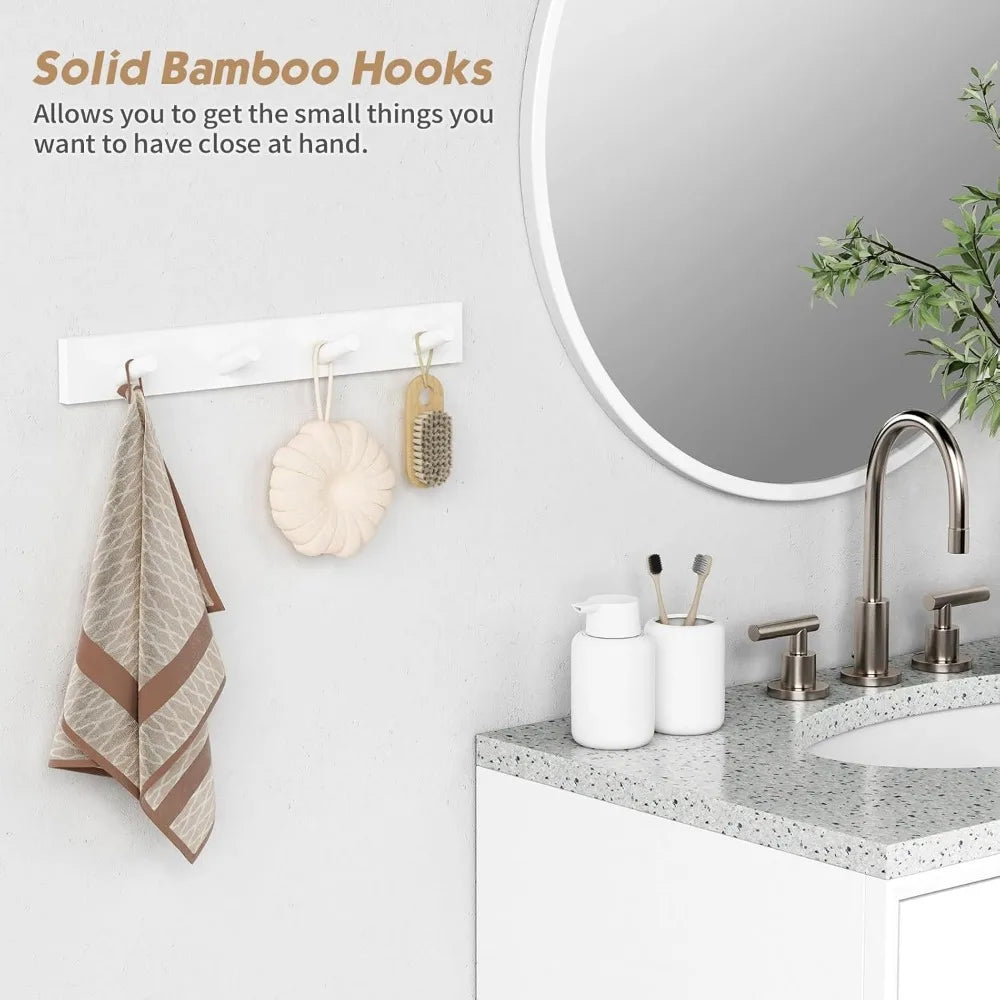 White Wall Mounted Coat Rack 16 Hooks 4 Pack Large Wood Entryway Heavy Duty Modern for Clothes Bags Hats Purses Closet